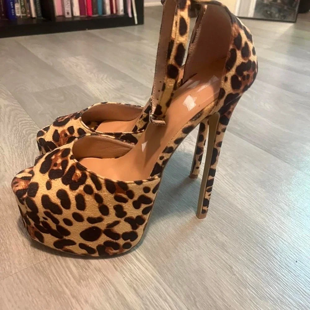 Leopard print platform heels 6 inch sexy Y2k